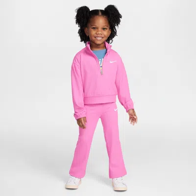 Nike Game, Swoosh, Match! Toddler Quarter-zip Ribbed Top And Leggings Set In Pink