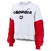 Nike Women's White Georgia Bulldogs Color-block Oversized Cropped Pullover Sweatshirt In White