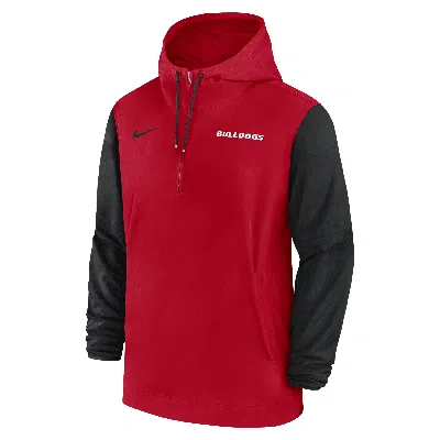 Nike Georgia Bulldogs Sideline Pre-game Player  Men's College 1/2-zip Hooded Jacket In Red