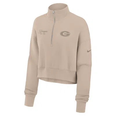 Nike Georgia Neutral Stance Collection Phoenix  Women's College Oversized Cropped 1/4-zip Crew In Brown