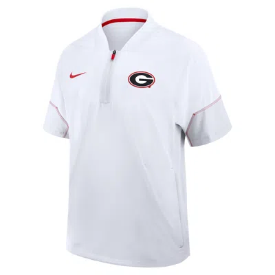 Nike Georgia Sideline Coach  Men's College 1/2-zip Short-sleeve Hooded Jacket In White