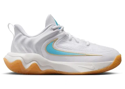 Pre-owned Nike Giannis Immortality 4 Aquarius Blue Sneakers In White/team Gold/gum Yellow