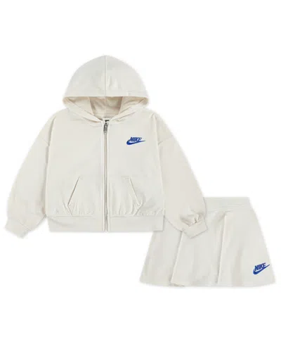 Nike Kids' Girls 2t-4t 2-piece Velour Scooter Hoodie And Skort Set In White