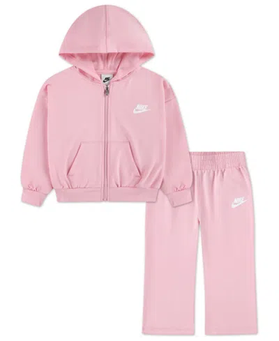 Nike Babies' Girls 2t-6x 2-piece Full-zip Hoodie And Flared Pants Set In Pink