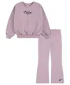 Nike Girls 2t-6x 2-piece Solid Crewneck Top And Leggings Set In Purple