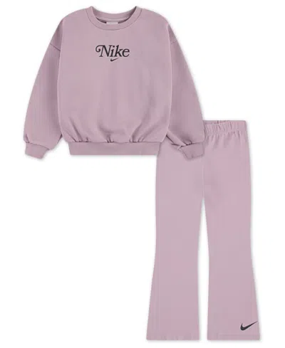 Nike Kids' Girls 2t-6x 2-piece Solid Crewneck Top And Leggings Set In Purple