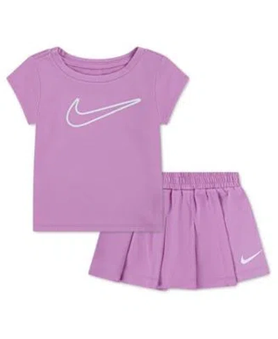 Nike Kids' Girls 2t 6x All Day Play Short Sleeve T Shirt Skort 2 Piece Set In Purple