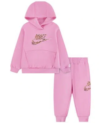 Nike Babies' Girls 2t 6x Futura Logo Pullover Hoodie Joggers 2 Piece Set In Pink