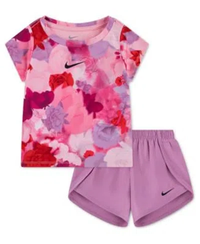 Nike Kids' Girls 2t 6x Move With Nature Crewneck T Shirt Shorts 2 Piece Set In Multi