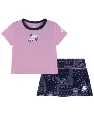 Nike Babies' Girls 2t 6x Retro Remix Short Sleeve Top Shorts 2 Piece Set In Pink