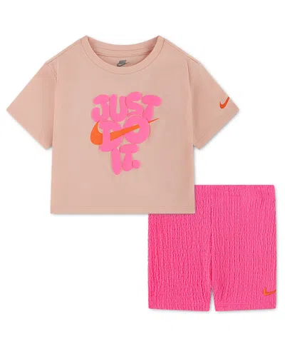 Nike Girls' 2t-4t Short-sleeve T-shirt And Shorts, 2-piece Set In Multi