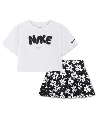 Nike Babies' Girls' 2t-4t Short-sleeve T-shirt And Skort, 2-piece Set In Black