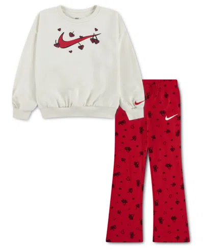 Nike Kids' Girls' 4-6x Crewneck Top And Knit Leggings, 2-piece Set In White