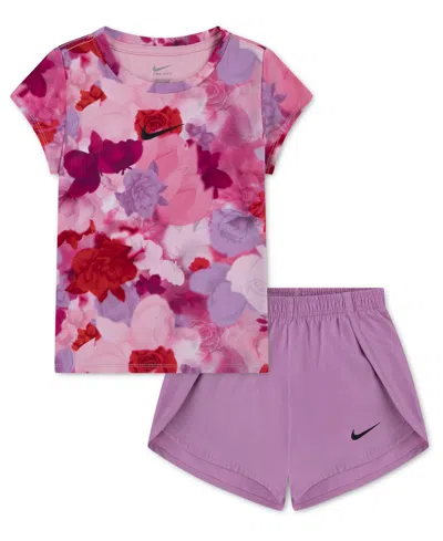 Nike Kids' Girls' 4-6x Move With Nature Crewneck T-shirt And Shorts, 2-piece Set In Multi