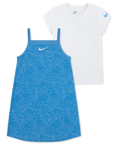 Nike Kids' Girls' 4-6x Move With Nature Short-sleeve T-shirt And Dress, 2-piece Set In Blue