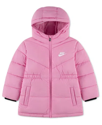 Nike Kids' Girls' 4-16 Hooded Quilted Cinched-waist Puffer Jacket In Pink