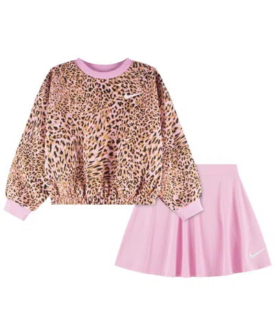 Nike Kids' Girls' 4-6x Allover Printed Top And Skirt, 2-piece Set In Multi