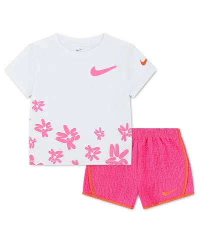 Nike Kids' Girls' 4-6x Bold Play Short-sleeve T-shirt And Shorts, 2-piece Set In Pink