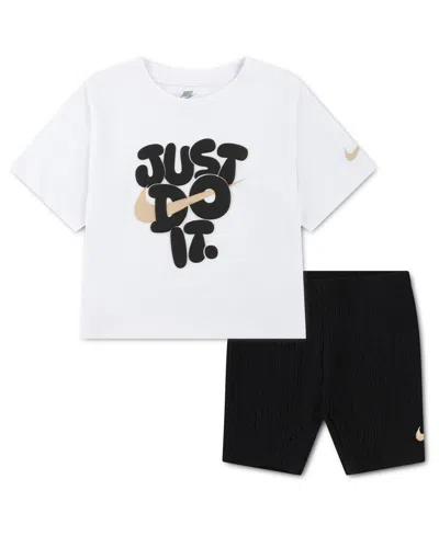Nike Kids' Girls' 4-6x Bold Play T-shirt And Bike Shorts, 2-piece Set In Multi