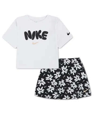 Nike Kids' Girls' 4-6x Bold Play T-shirt And Scooter Skort, 2-piece Set In Black
