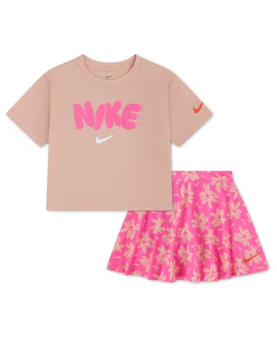 Nike Kids' Girls' 4-6x Bold Play T-shirt And Scooter Skort, 2-piece Set In Pink