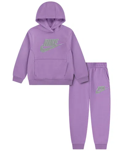 Nike Kids' Girls' 4-6x Club Chenille Long-sleeve Hoodie And Joggers, 2-piece Set In Purple