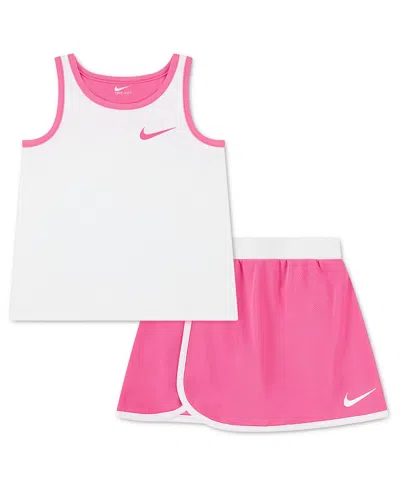 Nike Kids' Girls' 4-6x Dri-fit Color-blocked Tank Top And Skort, 2-piece Set In Pink