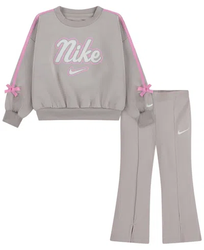Nike Kids' Girls' 4-6x Juxta-girl Bow Stripe Top And Leggings, 2-piece Set In Green