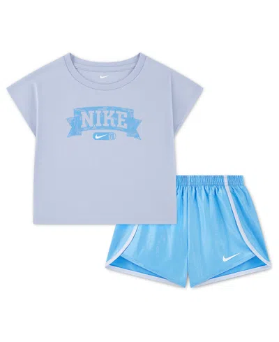 Nike Kids' Girls' 4-6x Lace It Up Crewneck T-shirt And Shorts, 2-piece Set In Multi