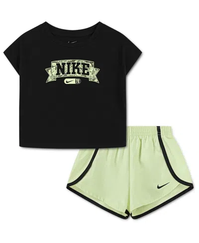 Nike Kids' Girls' 4-6x Lace It Up Crewneck T-shirt And Shorts, 2-piece Set In Black