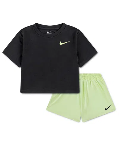 Nike Kids' Girls' 4-6x Lace It Up Crewneck T-shirt And Swing Shorts, 2-piece Set In Multi