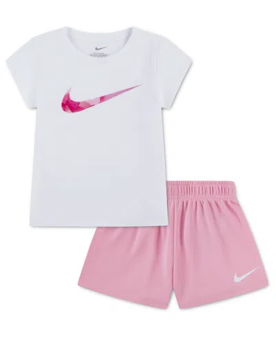 Nike Kids' Girls' 4-6x Move With Nature Crewneck T-shirt And Mesh Shorts, 2-piece Set In Multi