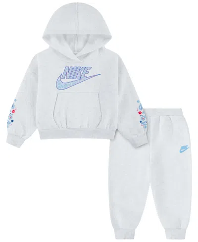 Nike Kids' Girls' 4-6x Retro Remix Hoodie And Joggers, 2-piece Set In White
