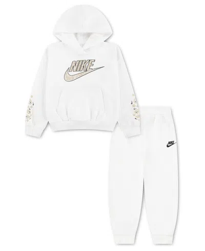 Nike Kids' Girls' 4-6x Retro Remix Hoodie And Joggers, 2-piece Set In White