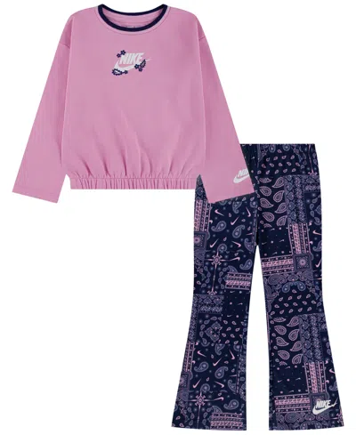 Nike Kids' Girls' 4-6x Retro Remix Top And Leggings, 2-piece Set In Pink