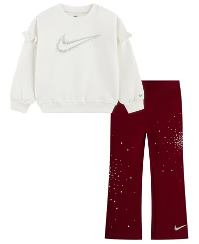 Nike Kids' Girls' 4-6x Ruffle Crew Top And Flared Leggings, 2-piece Set In Multi