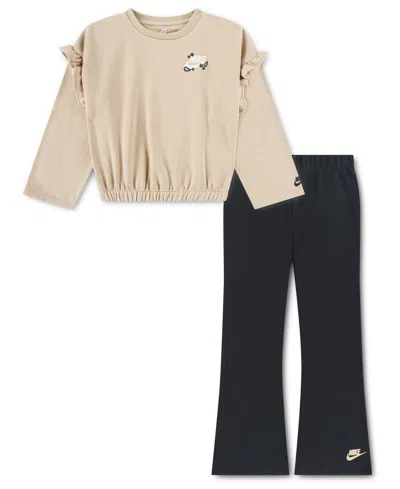 Nike Girls' 4-6x Ruffle Top And Flared Leggings, 2-piece Set In Black