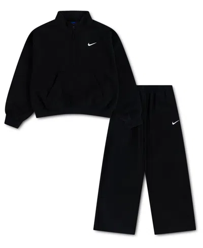 Nike Kids' Girls' 4-6x Sportswear Standard Fleece Half-zip Top And Pants, 2-piece Set In Black