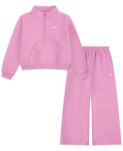 Nike Girls' 4-6x Sportswear Standard Fleece Half-zip Top And Pants, 2-piece Set In Pink