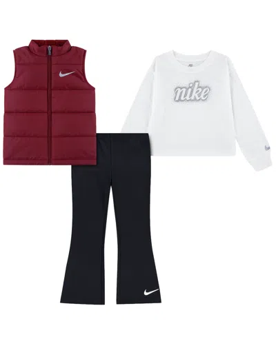 Nike Kids' Girls' 4-6x Swoosh Sparkle Vest, T-shirt, And Leggings, 3-piece Set In Multi