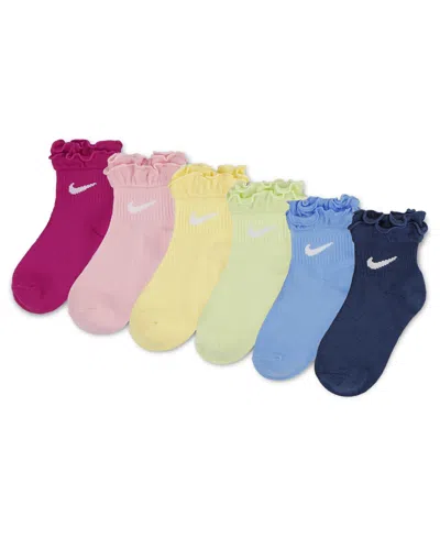 Nike Kids' Girls 4-7 Ruffle Detail Ankle Socks, 6-pack In Multi
