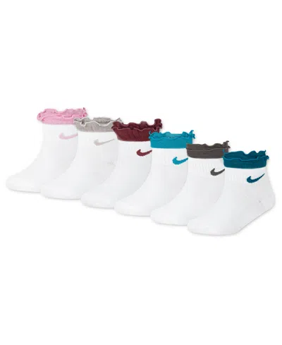 Nike Kids' Girls 4-7 Ruffle Detail Ankle Socks, 6-pack In Pink Rise
