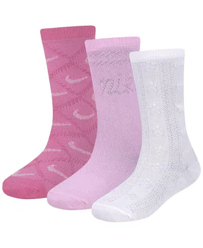 Nike Kids' Girls' 4-7 Textured Lattice Crew Socks, 3-pack In Pink