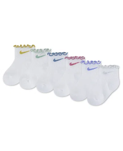 Nike Kids' Girls' 6m-4t Lettuce-edge Ankle Socks, 6-pack In White