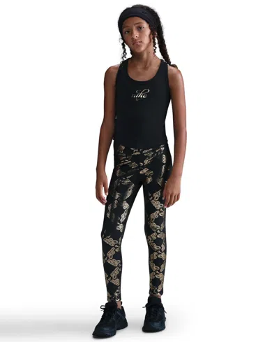 Nike Kids' Girls 7-16 Dri-fit Printed Pull-on Leggings In Black