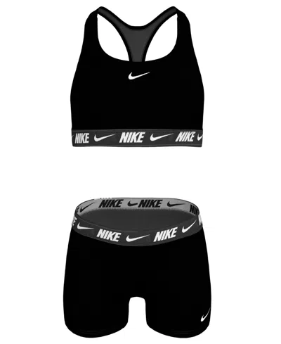 Nike Kids' Girls' 7-16 Racerback Swim Bikini Top And Shorts, 2-piece Set In Black