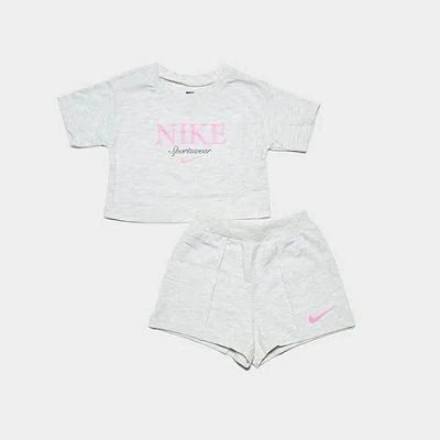 Nike Babies'  Girls' Infant Sportswear T-shirt And Shorts Set In Light Heather Grey