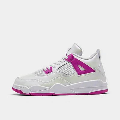 Nike Girls' Little Kids' Air Jordan Retro 4 Basketball Shoes In White/hyper Violet
