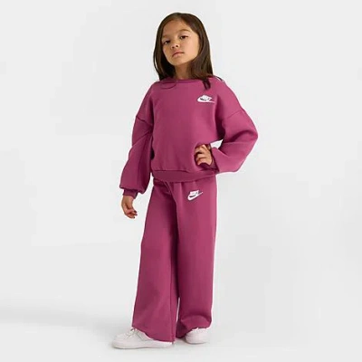Nike Girls' Little Kids Crewneck Sweatshirt And Wide Leg Pants Set In Pink