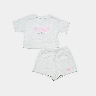 Nike Girls' Little Kids' Sportswear T-shirt And Shorts Set In Light Heather Grey